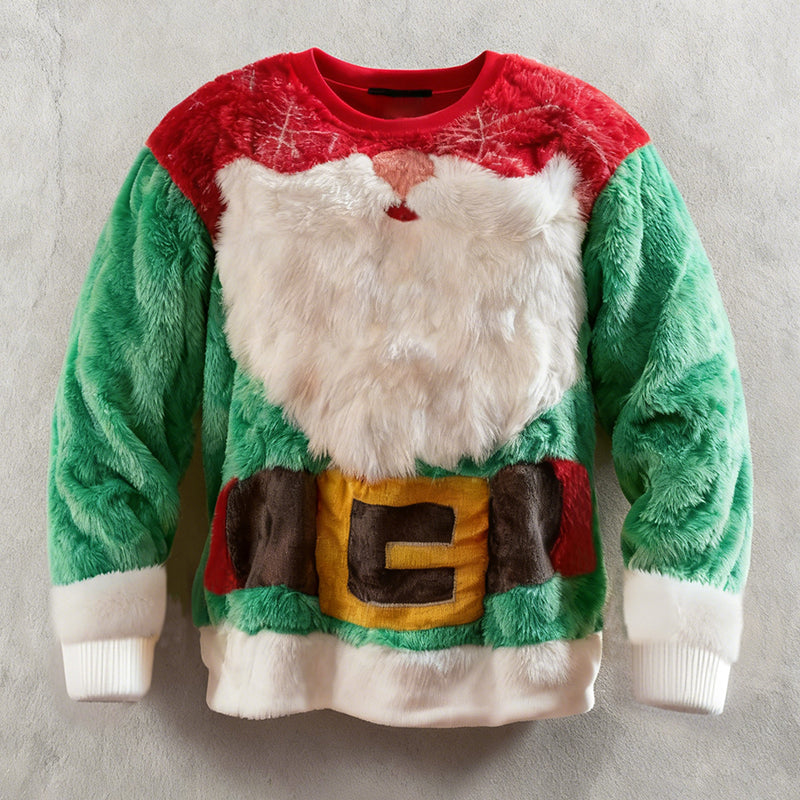 Comstylish Men's Fun Santa Claus Color Block Crew Neck Plush Sweatshirt