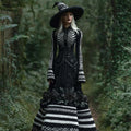 Halloween Skeleton & Rose Stripe Art Women's Knit Crew Neck Maxi Dress artswardrobe