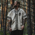 Men's Viking Celtic Mythology Wolf Head Triangle Pattern Lapel Shirt artswardrobe