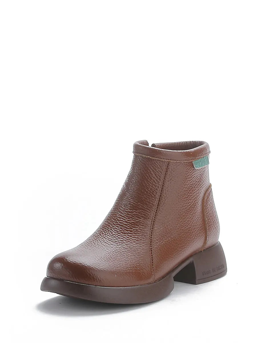 Commute Leather Zipper Mid-heel Boots Ah1065