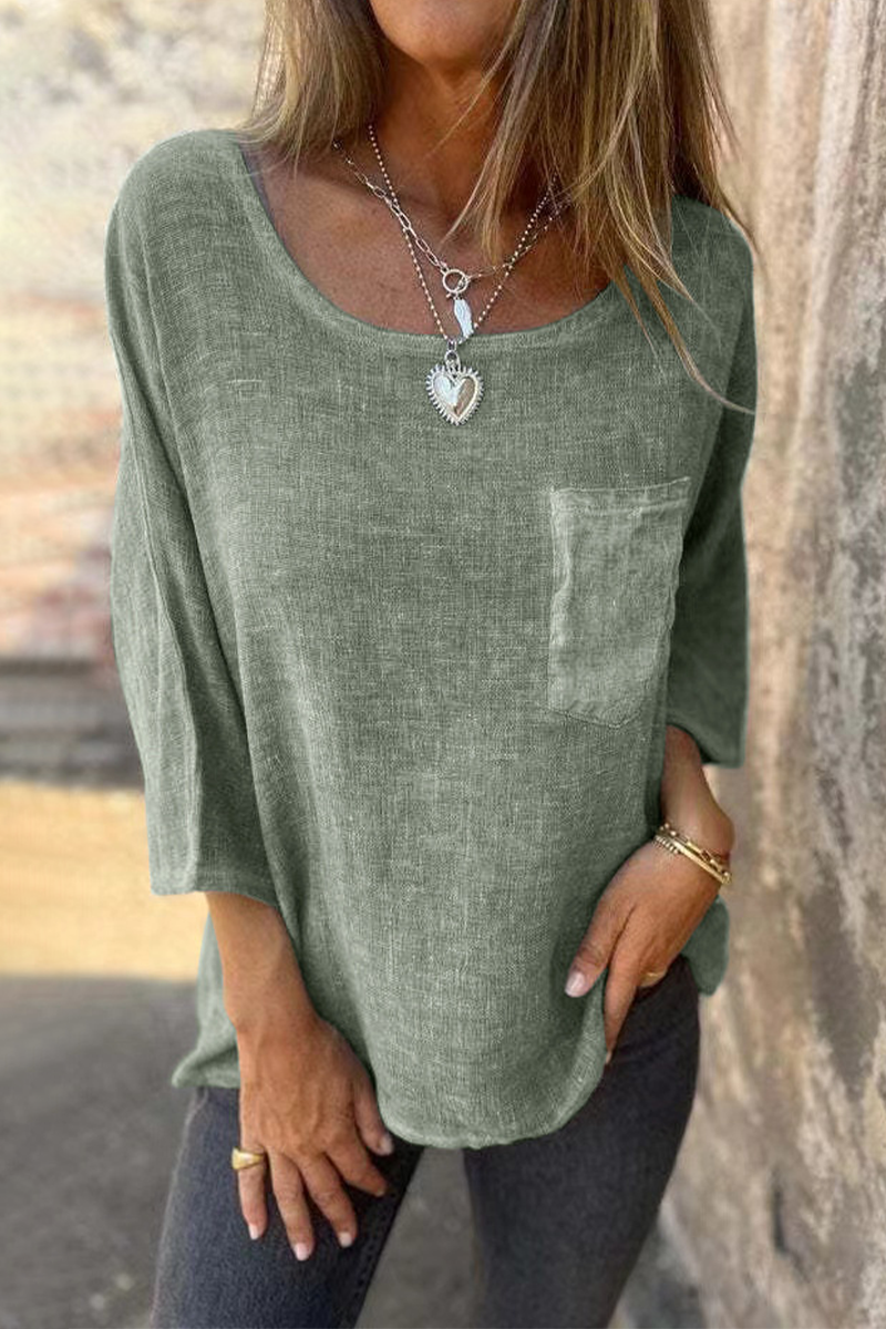 Colorblock Pocket O Neck T-shirts(4 Colors)