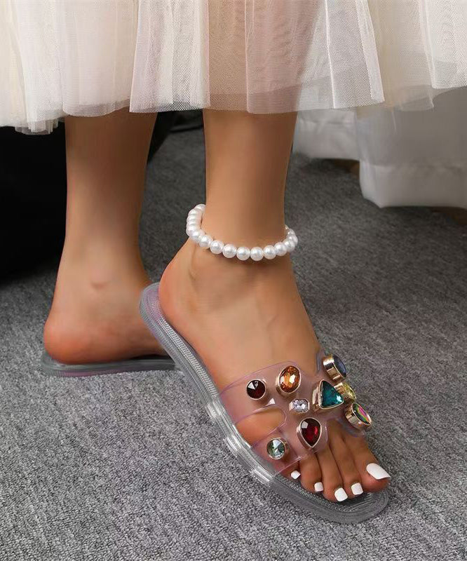 White Zircon Splicing Slide Sandals Peep Toe Ag1006
