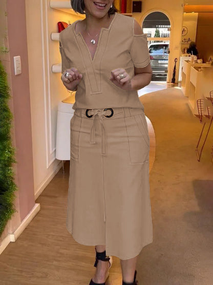 High Waisted Loose Split-front Split-joint Tied Waist Skirts