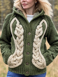 Classic Celtic Jacquard Contrast Color Cozy Hooded Cardigan elevenforest