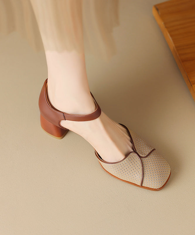 Apricot Boutique Cowhide Leather Sandals Splicing Buckle Strap Oi004