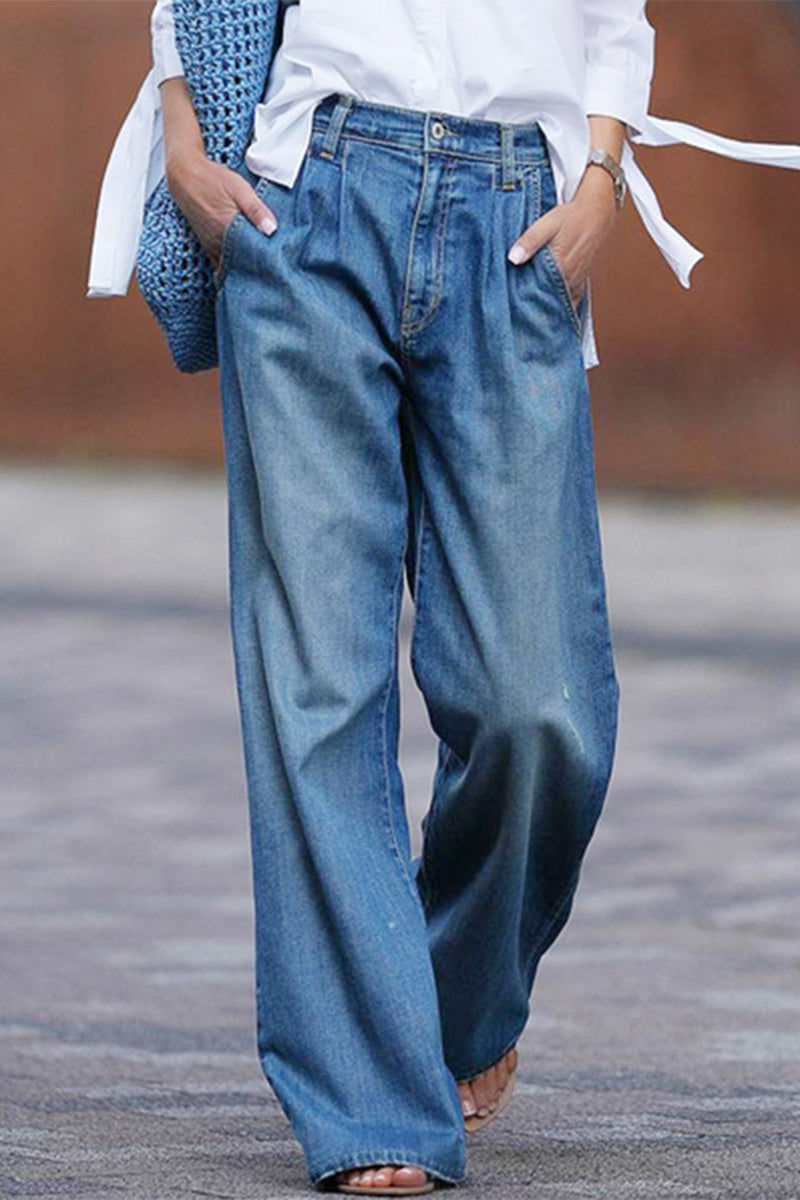 Street Pocket High Waist Loose Denim Jeans