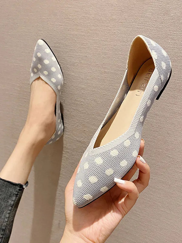 Contrast Color Pointed-toe Polka-dot V-cut Low Heels Flat Shoes