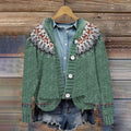 Vintage Fox Wave Print Knitted Hooded Cardigan elevenforest