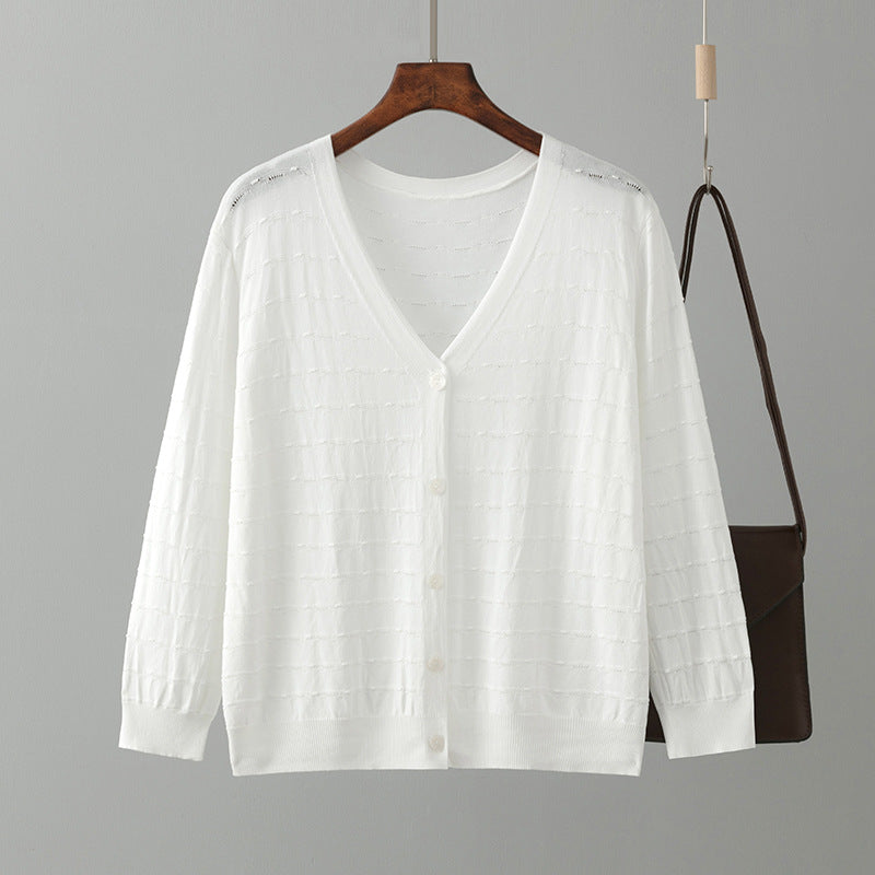 Ice Silk Knitted Cardigan Summer Matching Skirt Anti Loose Shawl Air Conditioning Shirt Outer Wear Thin Coat Top