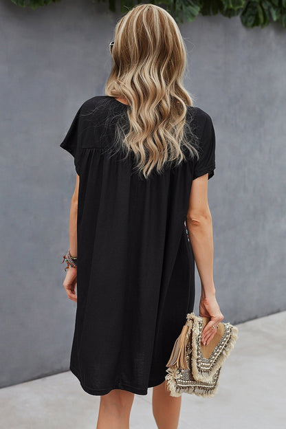 Embroidered Mini Dress Black