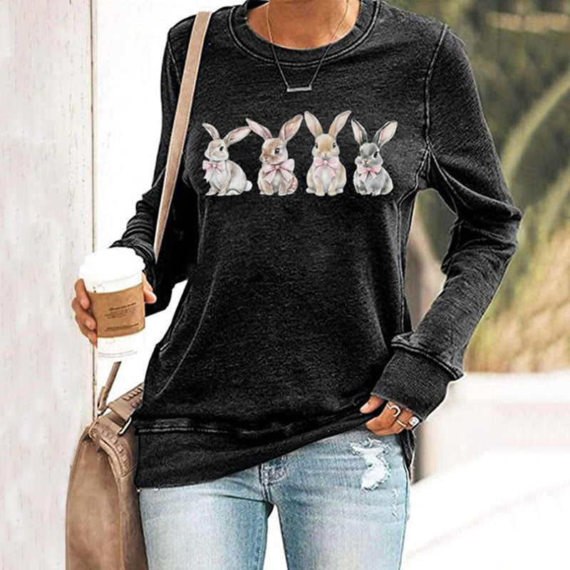 Comstylish Women's Rabbit Print Crewneck Sweatshirt