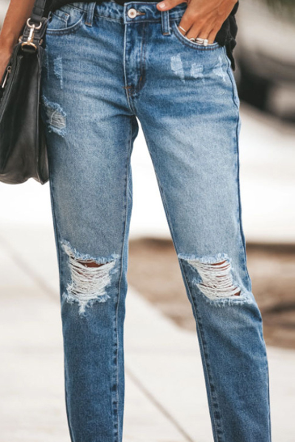 Temperament Commuting Color Street Tassel Ripped Jeans