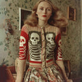 Women's Vintage Skull Pattern Cozy Knit Sweater Cardigan artswardrobe