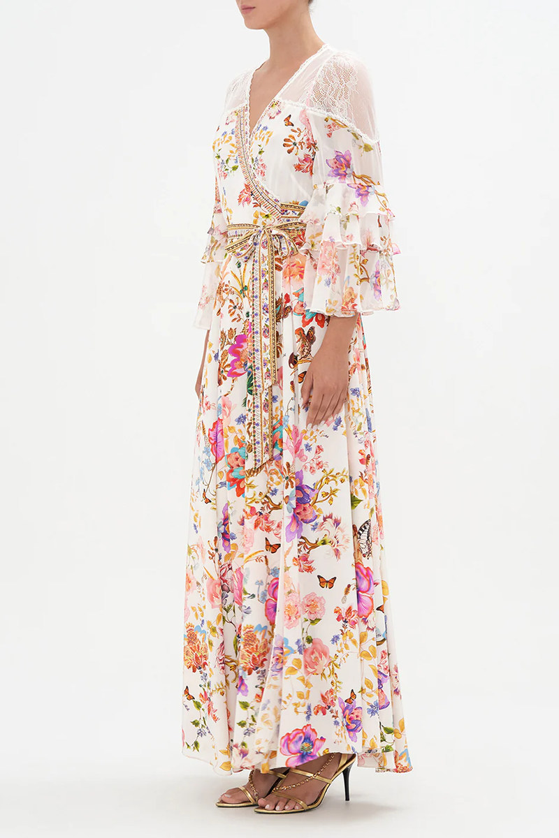 Lace Mid Sleeve Wrap Maxi Dress