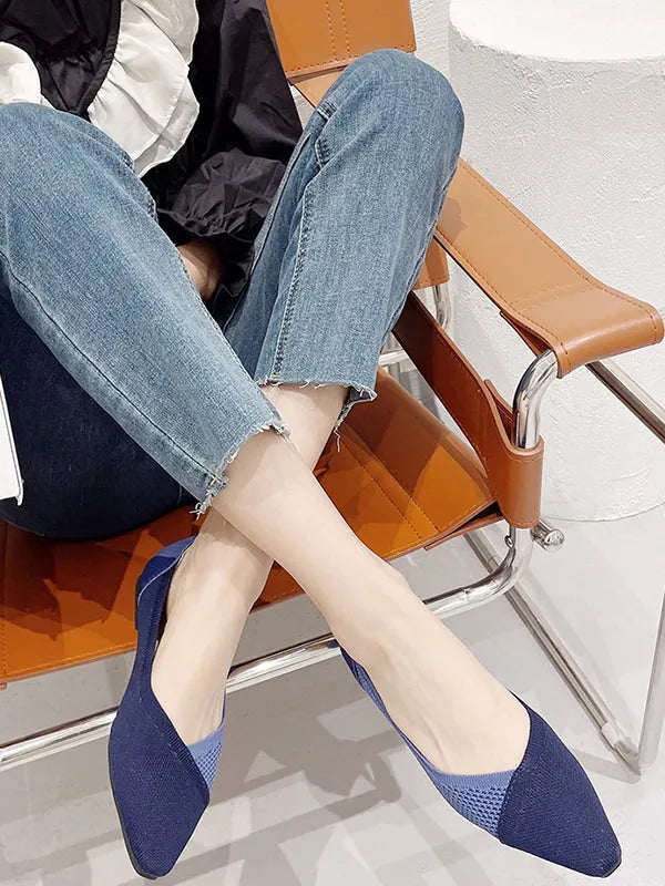 Contrast Color Pointed-toe Split-joint V-cut Flat Shoes Flats