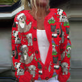 Comstylish Christmas Dog Print Long Sleeve Knitted Cardigan