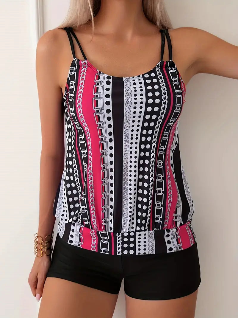 KS | Striped tankini with print