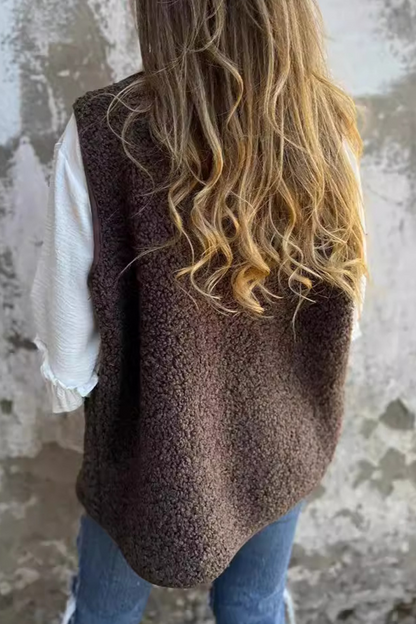 Pocket Buttons Fluffy V Neck Waistcoats
