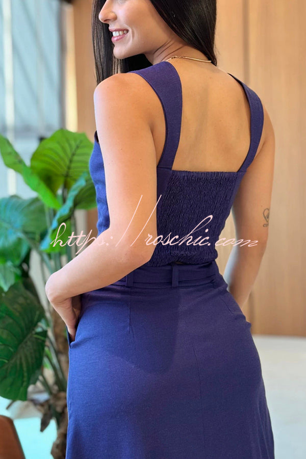 Color Slim Fit Camisole Top and High Waist Slit Pocket Long Skirt Set