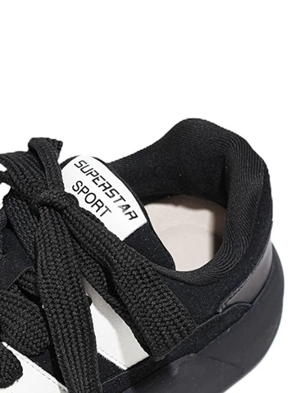 Lace-up Round-toe Split-joint Flat Shoes