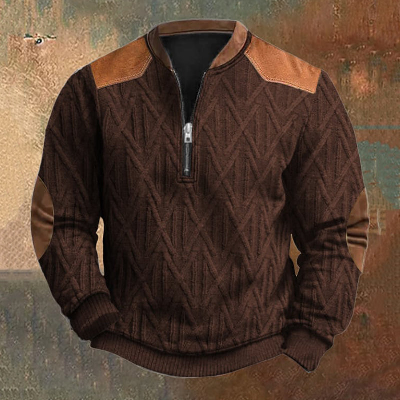 Men's Vintage Geometric Jacquard Stitching Knit Zip-Up Sweatshirt elevenforest