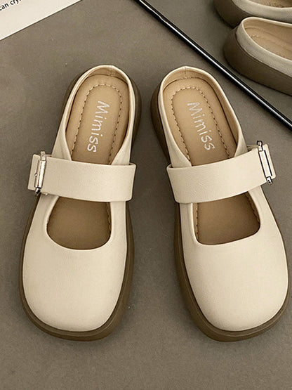Belt Buckle Round-toe Shallow Cut Split-joint Platform Shoes Slippers&mules