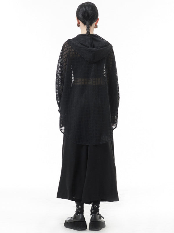Loose Batwing Sleeves Sun Protection See-through Blouse