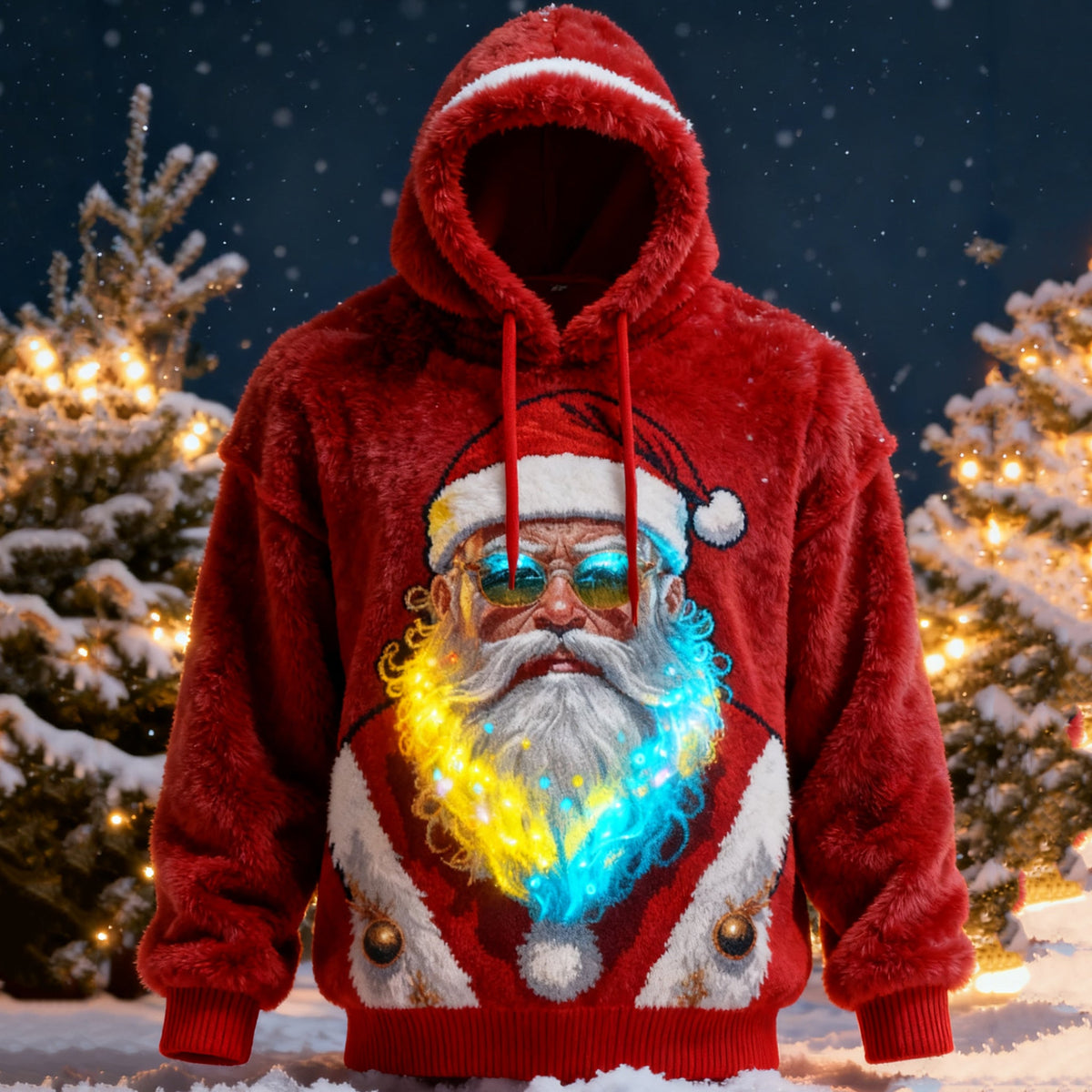 Comstylish Men's Viking Sunglasses Santa Claus Comfortable Plush Hoodie