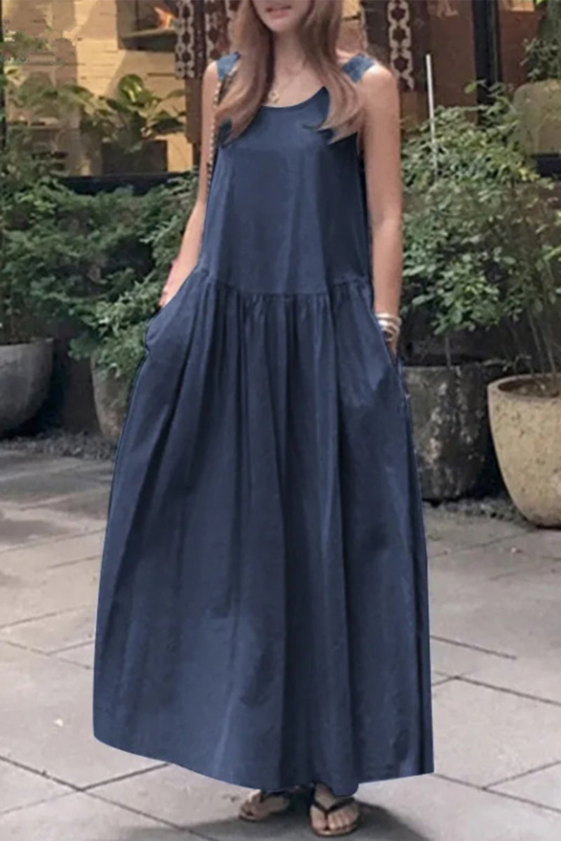 Simplicity Pocket O Neck Vest Dress Dresses