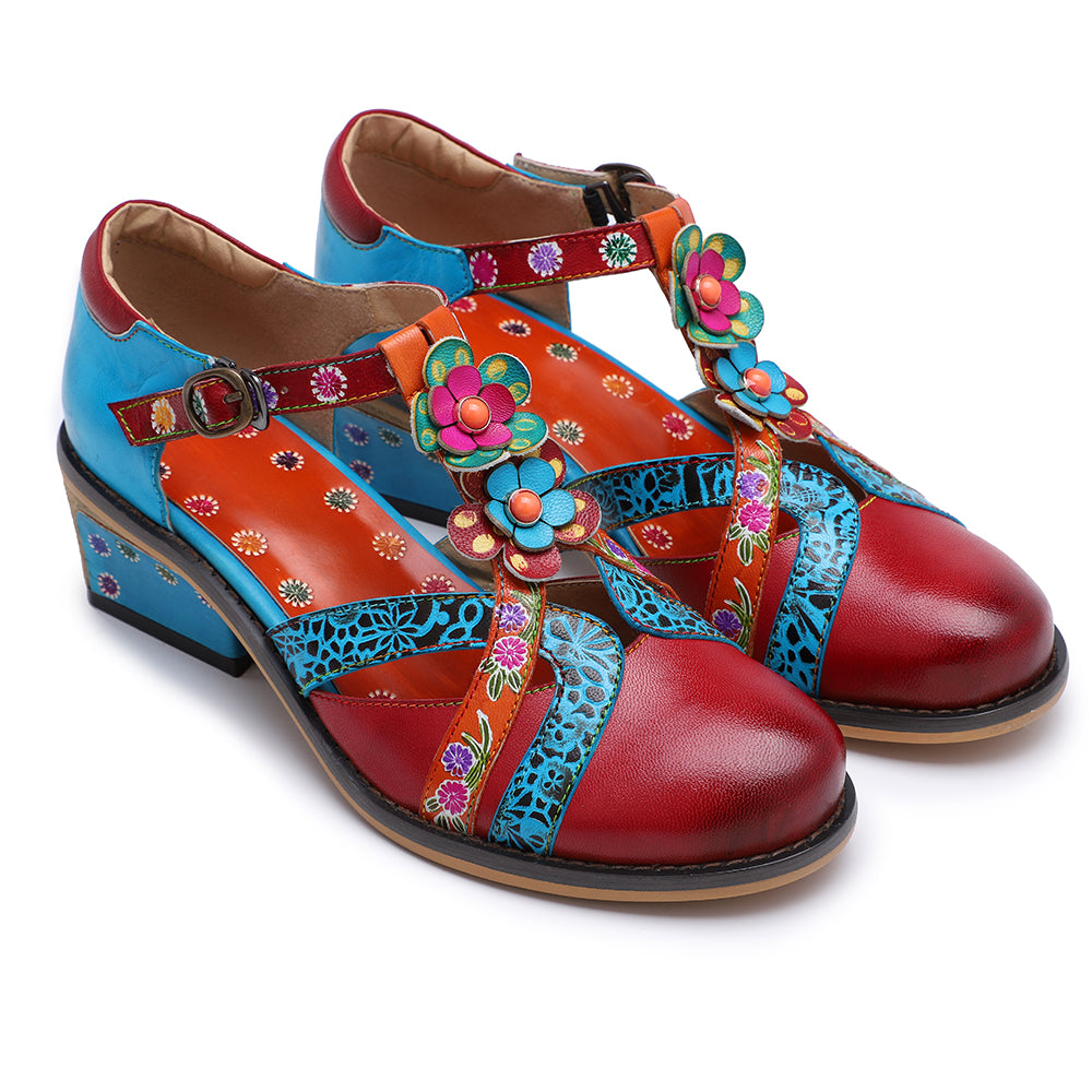 Soffia | Genuine Leather Cut Out T-strap Dora Sandals Oxford Shoes