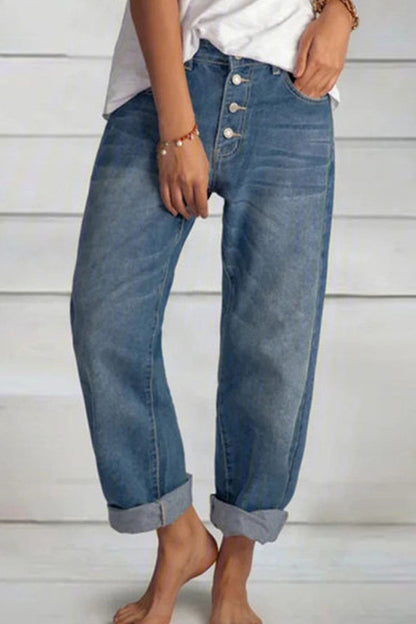 Street Mid Waist Straight Denim