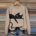 Comstylish Women's Black Cat Abstract Art Painting Sweatshirt