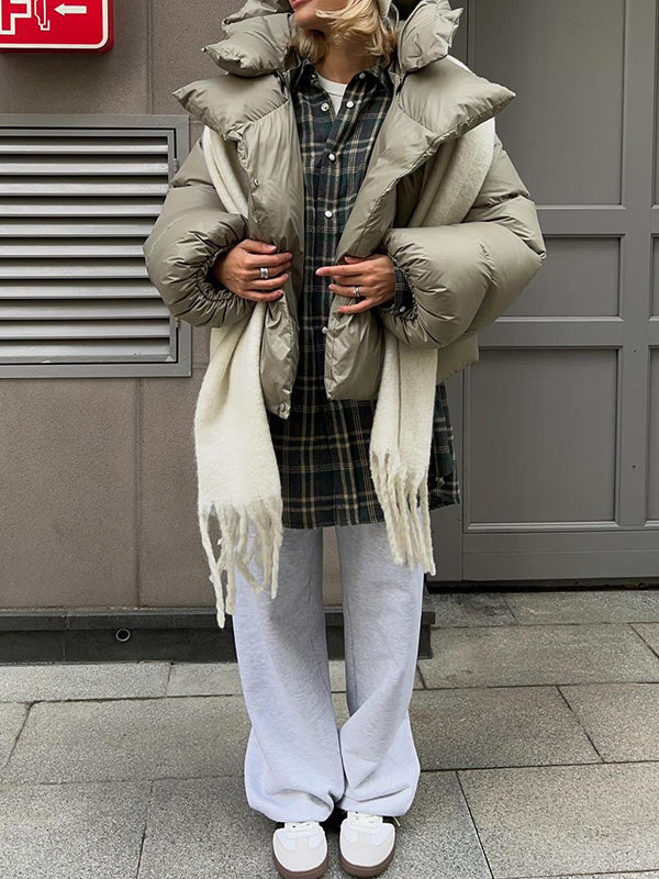 Long Sleeves Loose Color Split-joint Hooded Padded Coat