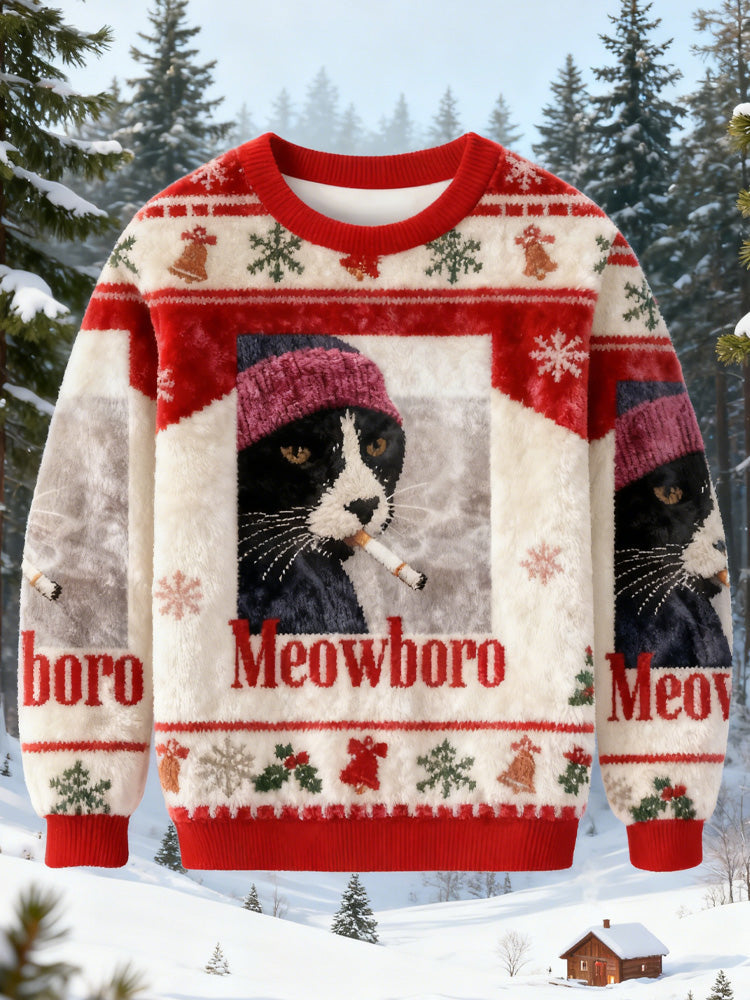 Comstylish Smoking Cat Meme Christmas Ugly Sweatshirt