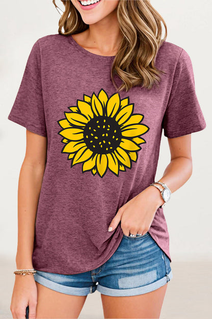 Print Flowers O Neck T-shirts