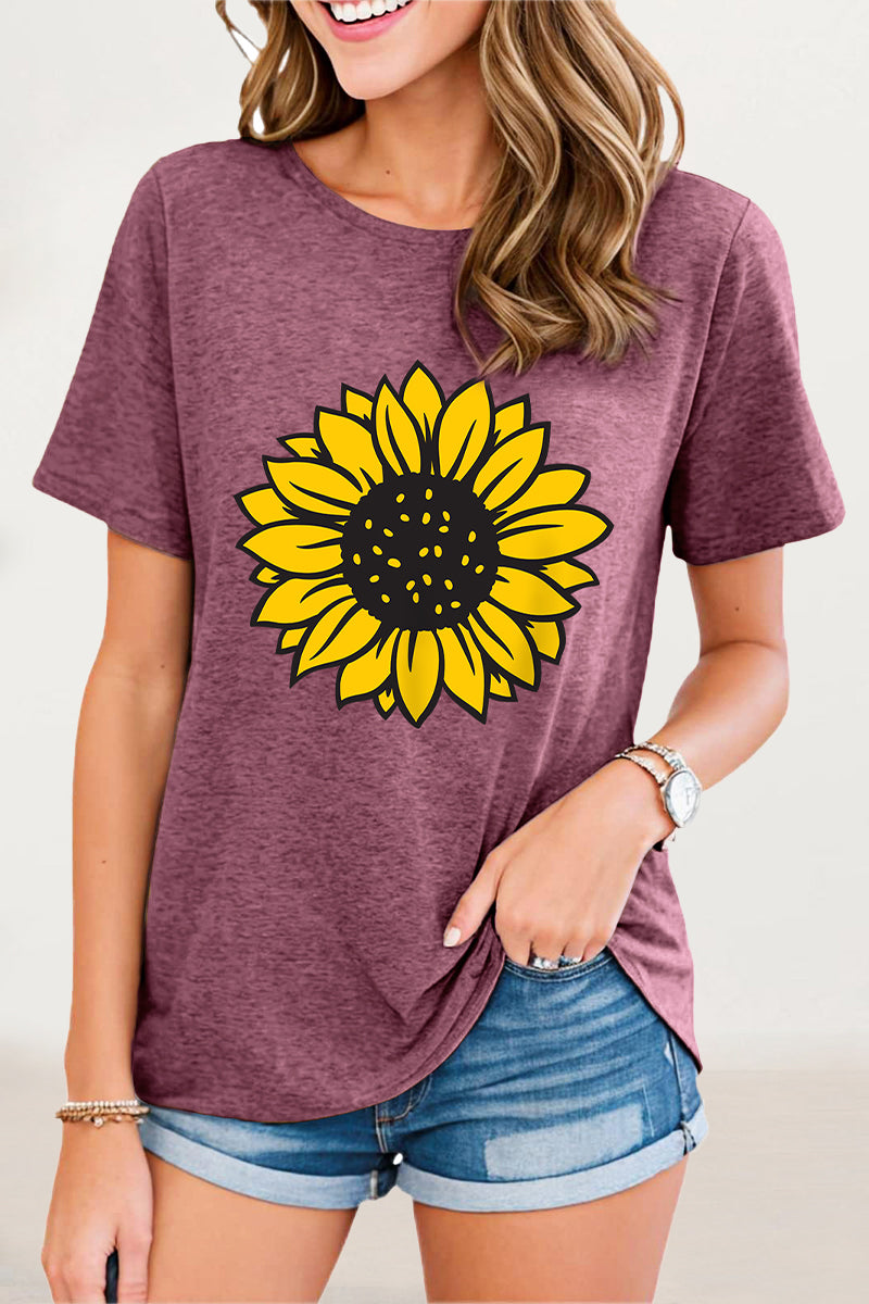 Print Flowers O Neck T-shirts