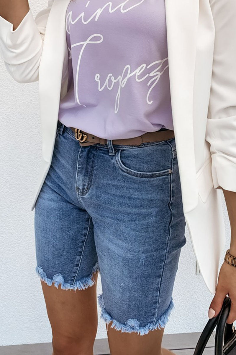 Street Mid Waist Straight Denim Shorts