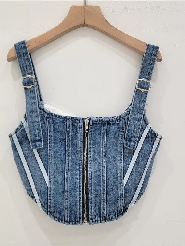 Denim Zipper Corset Tank Top