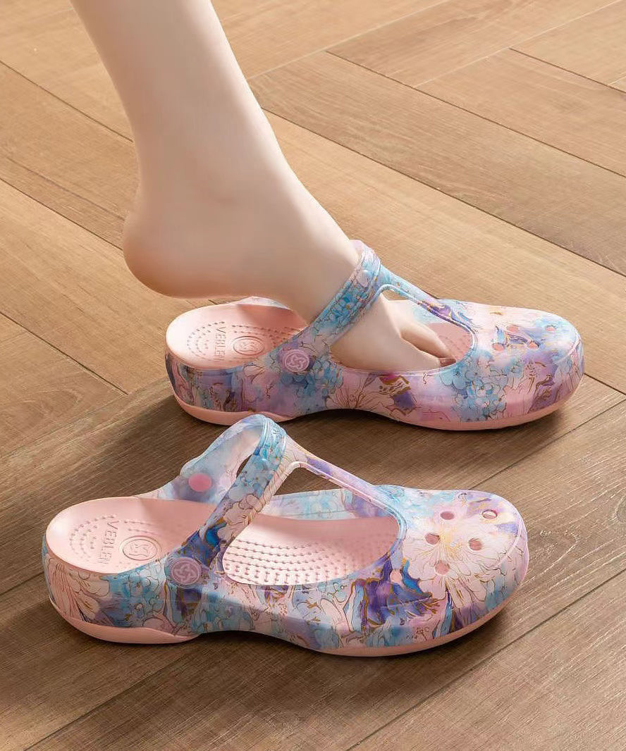 Comfortable Green Print Hollow Out Beach Slide Sandals Ap1059