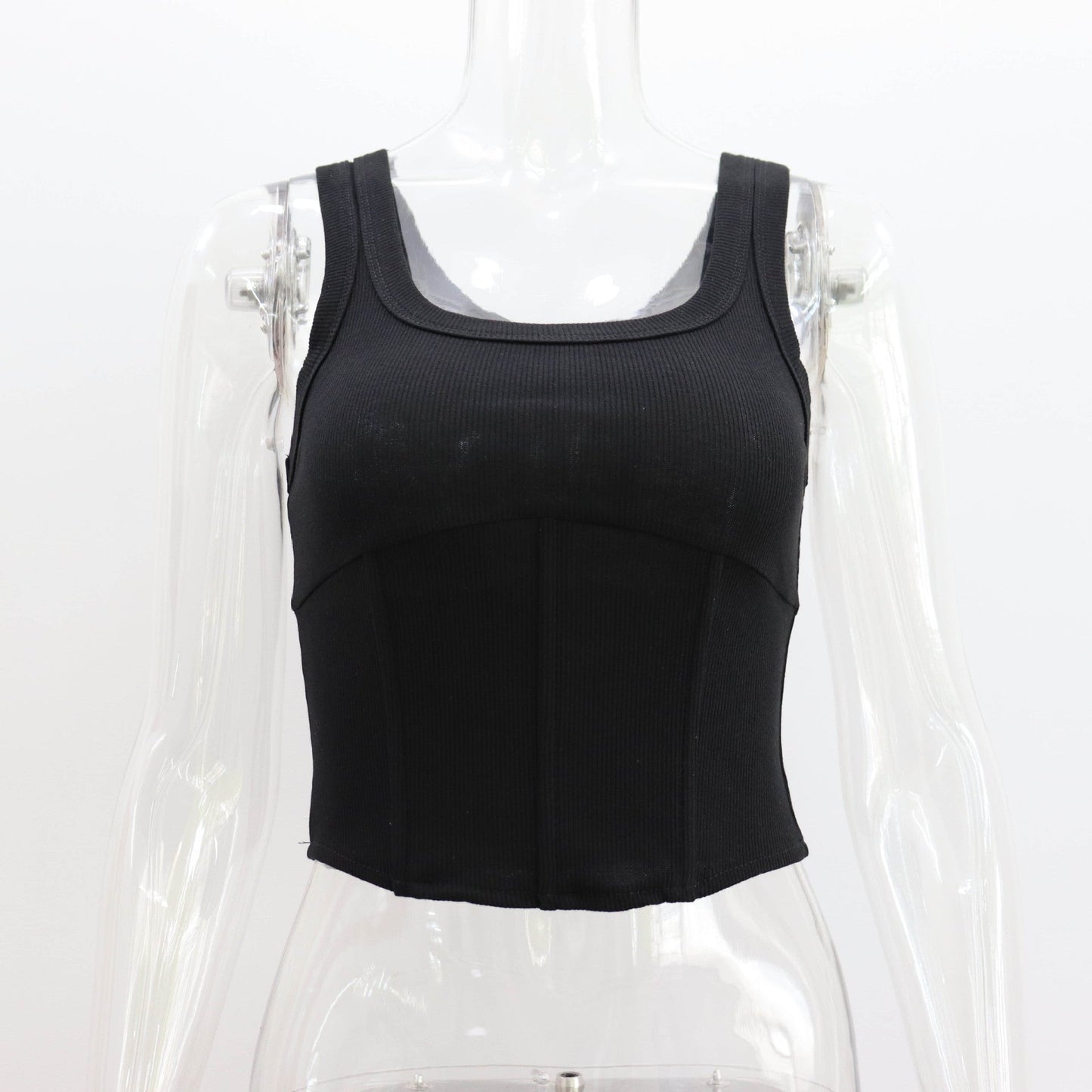 Rib U Neck Short Cropped Tank Top Waist Short Top for Summer Boning Corset Corset