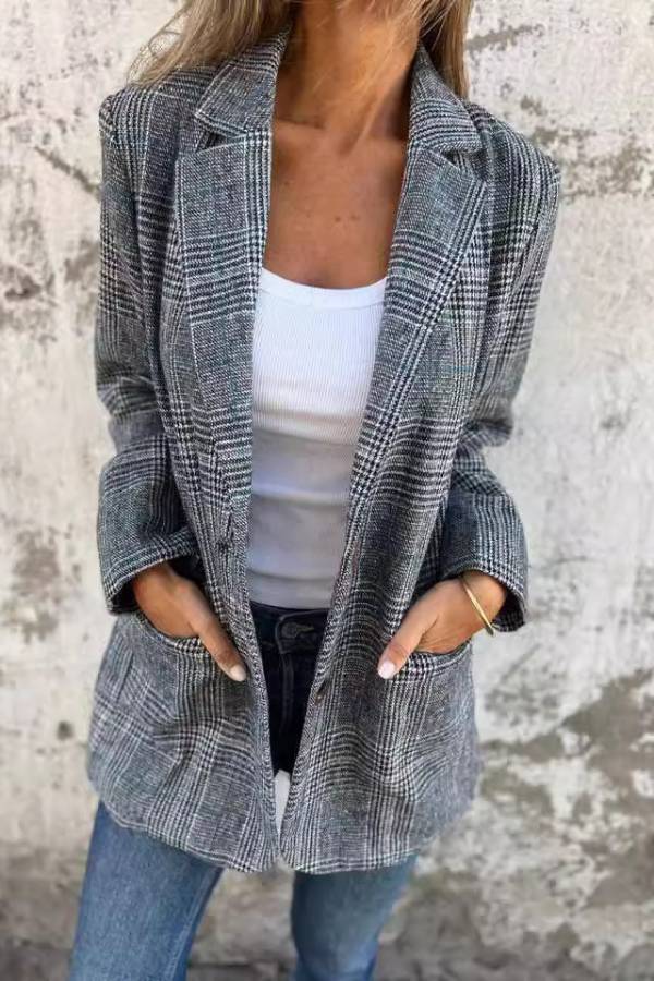 Stylish Retro Plaid Lapel Suit Coat