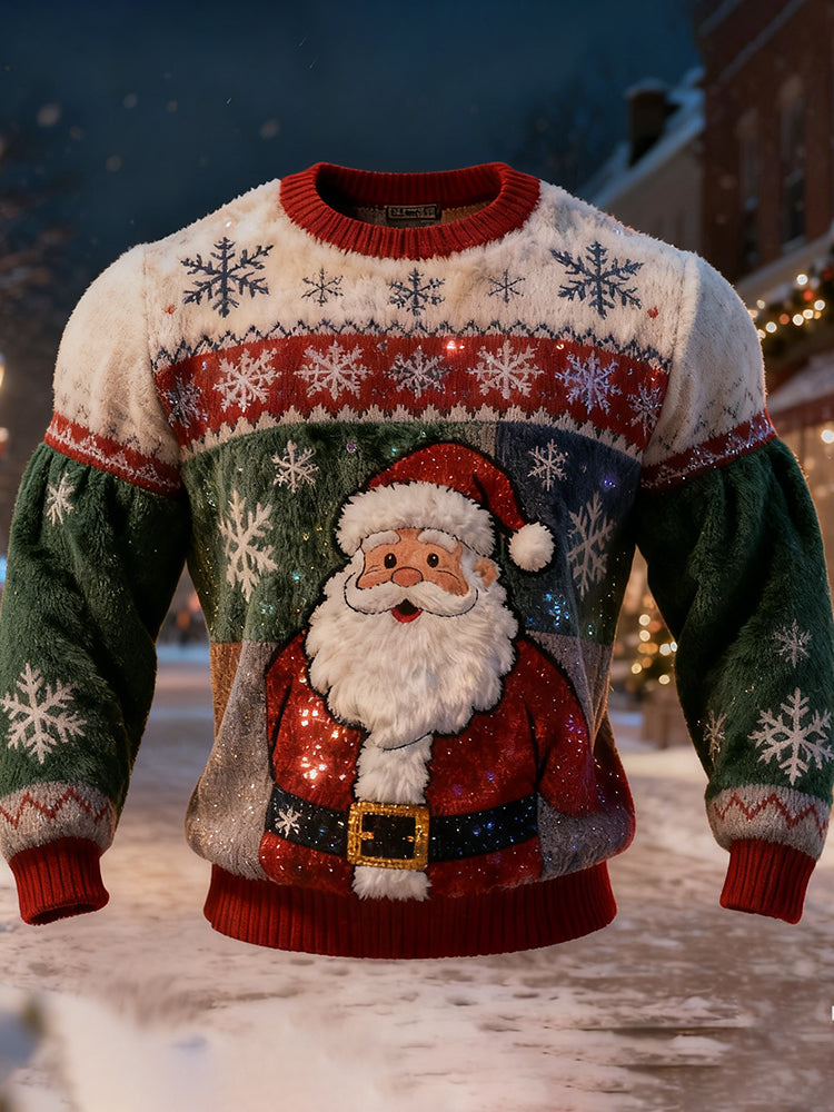 Comstylish Santa Claus With Hands In Pockets Multi-color Flannel Crew Neck Sweatshirt