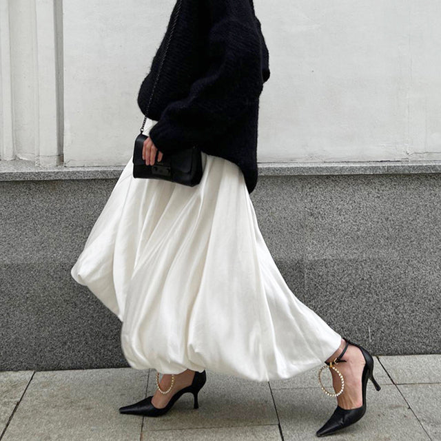 Taruxy Satin High Waisted Skirt for Patchwork Ball Gown Party Long Skirt Color Loose Summer Female