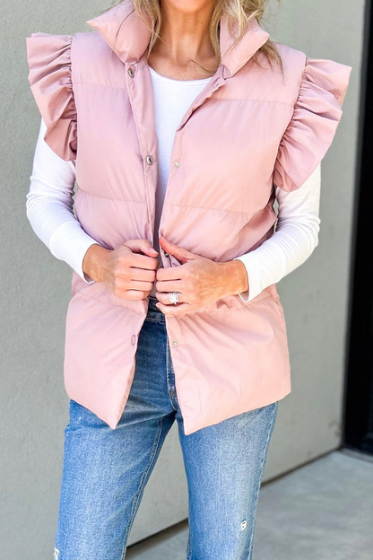 Pocket Buttons Ruffle Mandarin Collar Waistcoats(3 Colors)