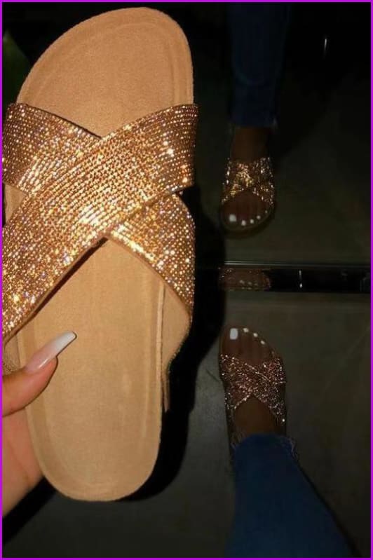 Gold/silver Blingbling Diamond Flat Sandals F169