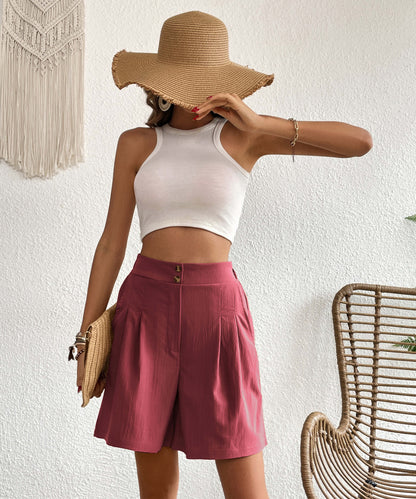 Eden Pocketed High Waist Shorts - Annatto