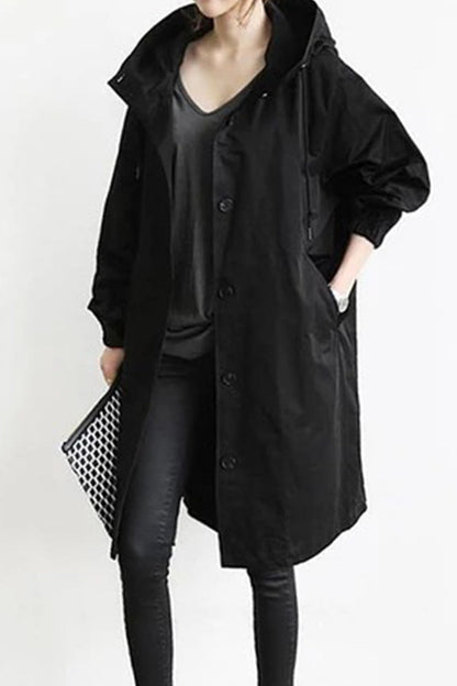 British Style Pocket Buttons Hooded Collar Outerwear