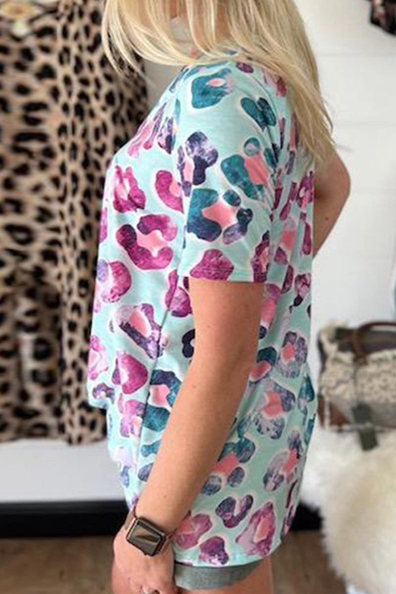 Print Patchwork V Neck T-shirts