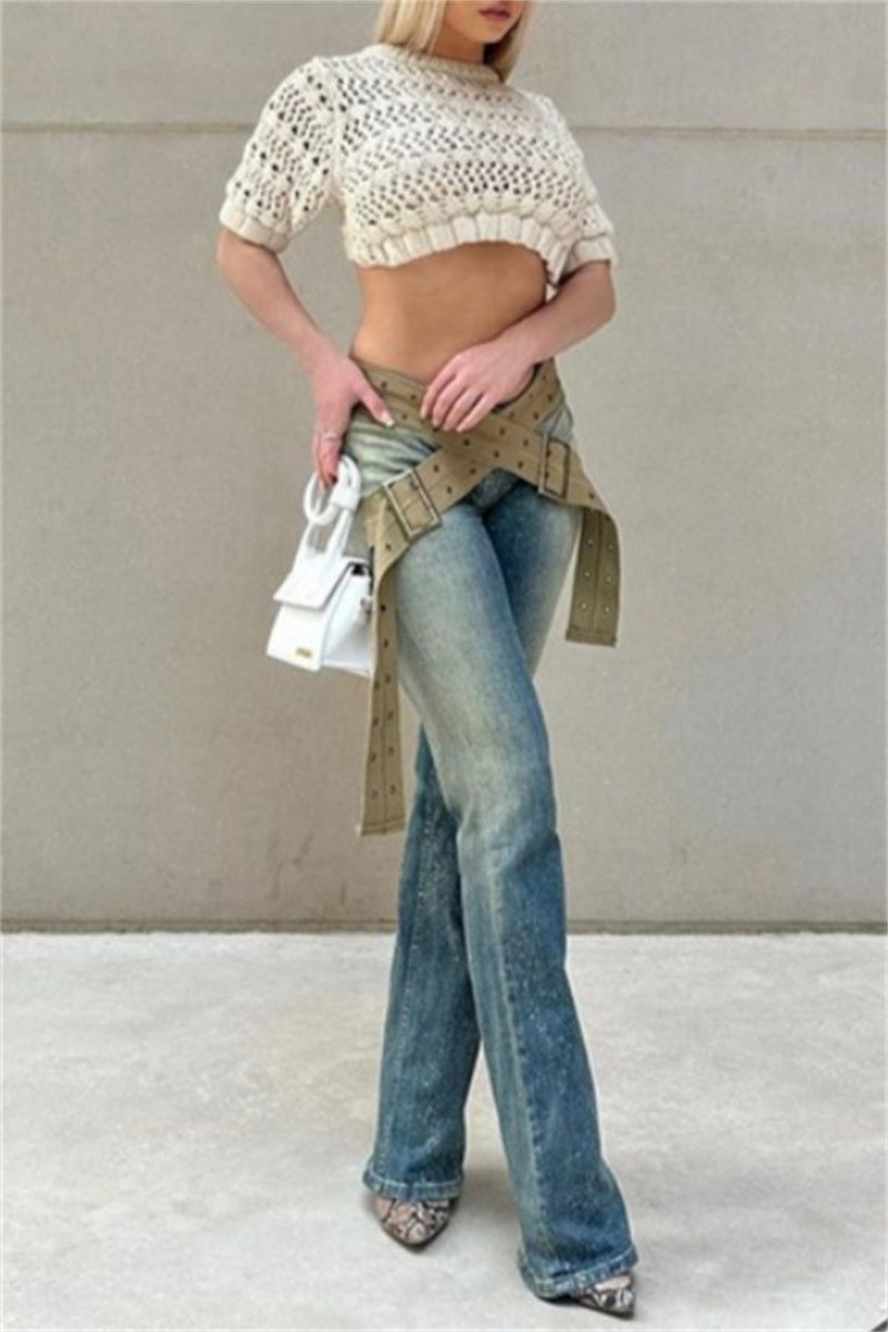 Patchwork Low Waist Skinny Denim Jeans