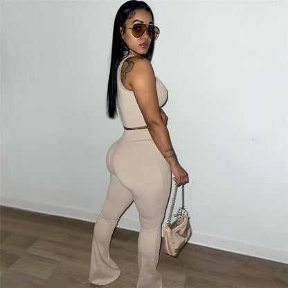 Summer Slim Fit Cropped Top High Waist Slimming Pants Set